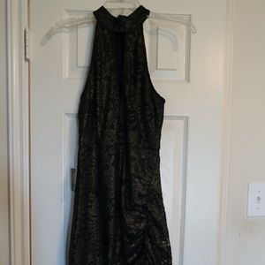 Bebe Metallic Lace Deep Plunge Dress